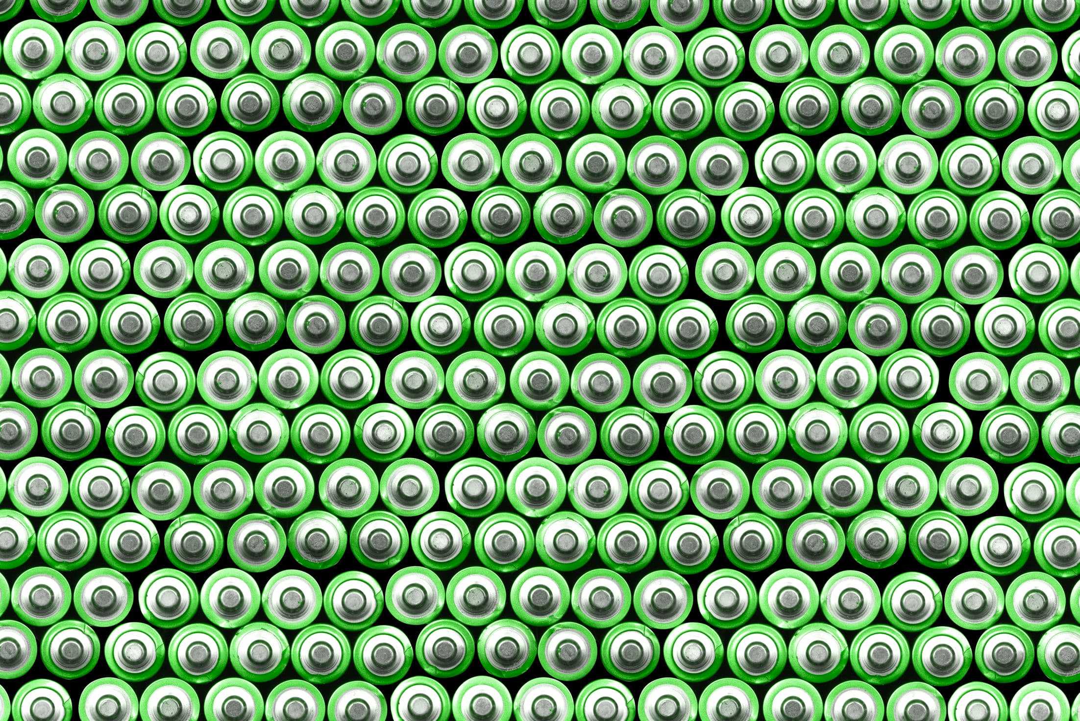 Top views of several rows of batteries stacked together